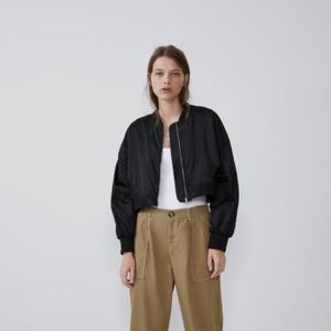 NWOT black Zara cropped bomber track jacket